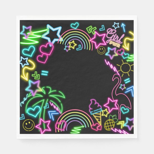 Neon Glow in the Dark, Rainbow Cheetah print Napkins (Front)