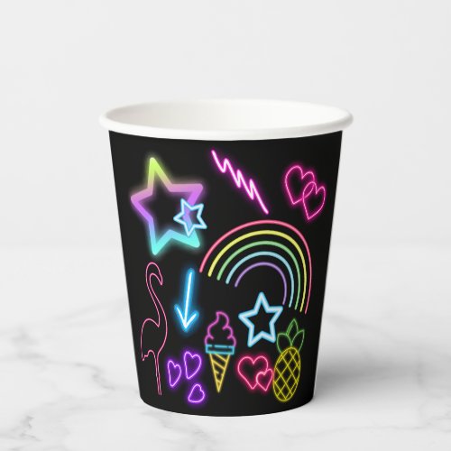 Neon Glow in the Dark Rainbow Cheetah print Paper Cups