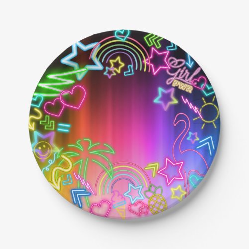 Neon Glow in the Dark Rainbow Cheetah print Paper Plates