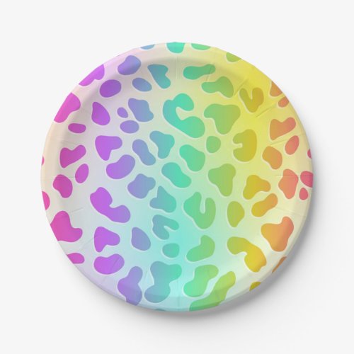 Neon Glow in the Dark Rainbow Cheetah print Paper Plates