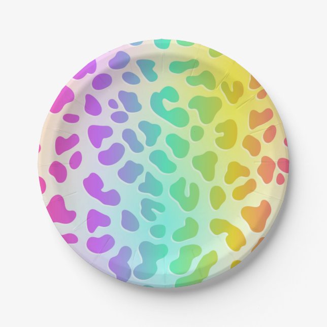 Neon Glow in the Dark, Rainbow Cheetah print Paper Plates (Front)