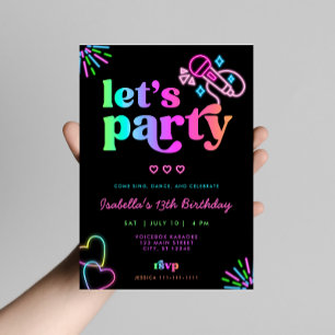 Neon Glow Karaoke Birthday Invitation