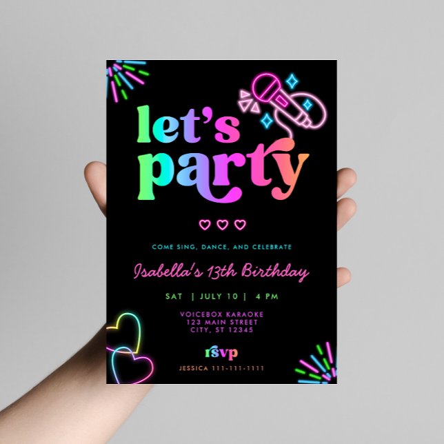 Neon Glow Karaoke Birthday Invitation (Creator Uploaded)