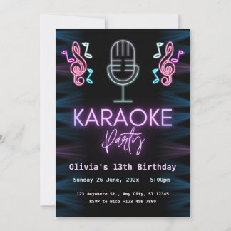 Neon Glow Karaoke Birthday Party Invitation