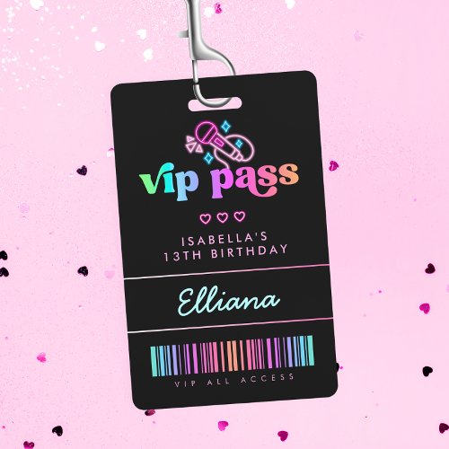 Neon Glow Karaoke Birthday VIP Pass Custom Party Badge
