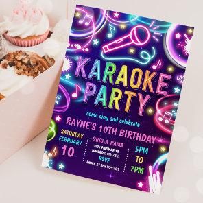 Neon Glow Karaoke Singing Music Birthday Party Invitation