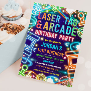 Neon Glow Laser Tag And Arcade Birthday Party  Invitation