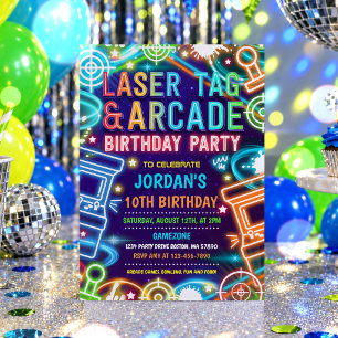Neon Glow Laser Tag And Arcade Birthday Party  Invitation