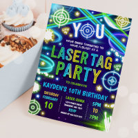 Neon Glow Laser Tag Birthday Party Invitation