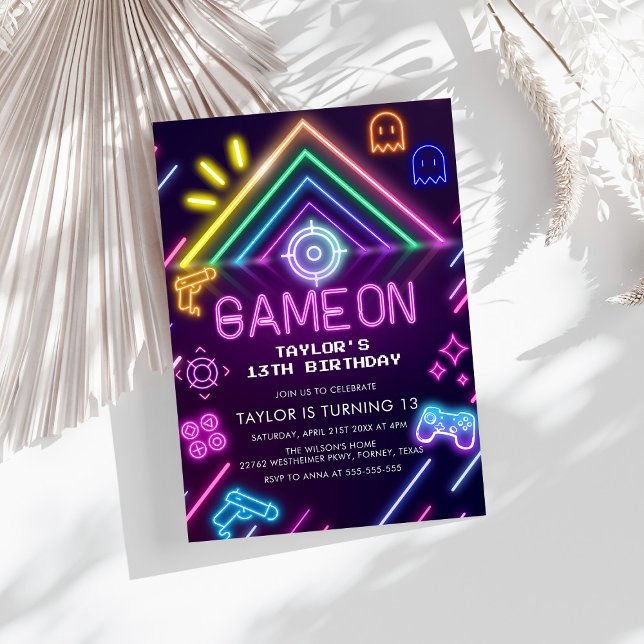 Neon Glow Laser Tag Birthday Party Invitation (Creator Uploaded)