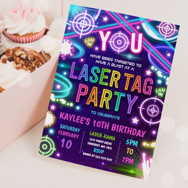 Neon Glow Laser Tag Birthday Party Invitation