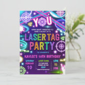 Neon Glow Laser Tag Birthday Party Invitation (Standing Front)