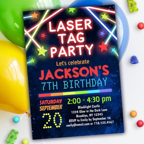 Neon Glow Laser Tag Party Birthday Invitations