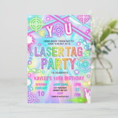 Neon Glow Laser Tag Tie Dye Birthday Party Invitation (Standing Front)