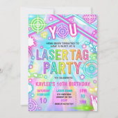 Neon Glow Laser Tag Tie Dye Birthday Party Invitation (Front)