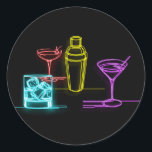 Neon Glow Lights Colorful Cocktails 21st Birthday Classic Round Sticker<br><div class="desc">customize with any text.</div>
