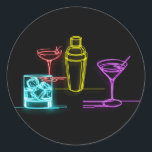 Neon Glow Lights Colorful Cocktails 21st Birthday Classic Round Sticker<br><div class="desc">customize with any text.</div>