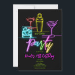 Neon Glow Lights Colorful Cocktails 21st Birthday Invitation<br><div class="desc">Customize any way you want.</div>