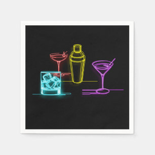 Neon Glow Lights Colorful Cocktails 21st Birthday Napkins