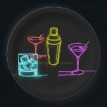 Neon Glow Lights Colorful Cocktails 21st Birthday Paper Plates<br><div class="desc">Customize with any text. Matching items are available.</div>