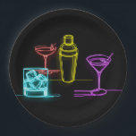 Neon Glow Lights Colorful Cocktails 21st Birthday Paper Plates<br><div class="desc">Customize with any text. Matching items are available.</div>