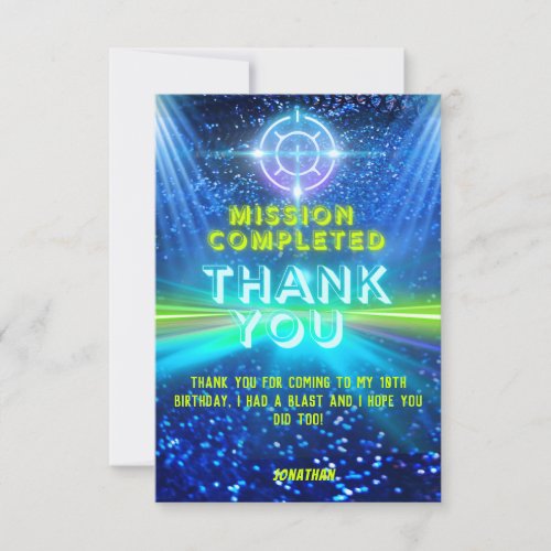 Neon Glow Lights Laser Tag Game Party Target Thank You Card