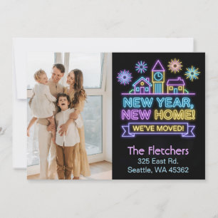 Neon Glow Lights New Year New Home Moving Photo Holiday Card