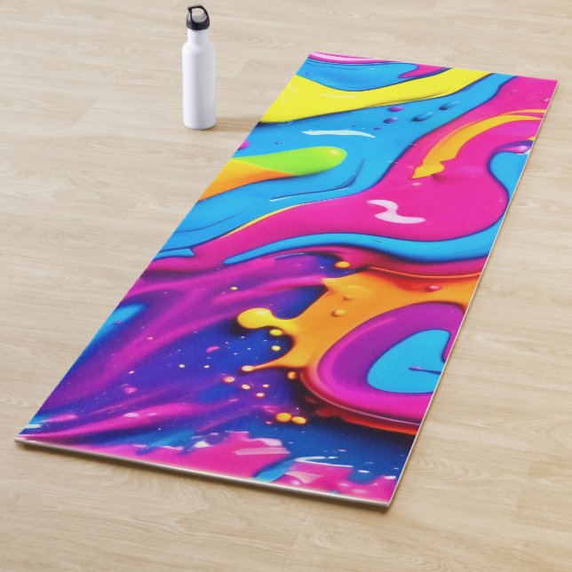 Neon Glow Liquid Splatter Artwork Yoga Mat (In Situ)