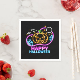 Neon Glow Look Halloween Pumpkin Bats Web Moon Nap Napkins