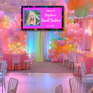 Neon Glow Look Sweet Sixteen Colorful Banner