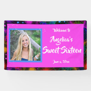 Neon Glow Look Sweet Sixteen Colorful Banner