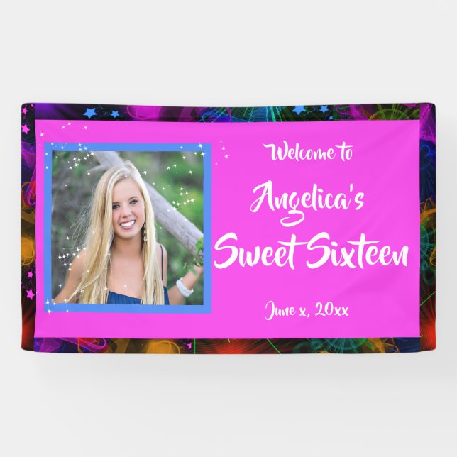 Neon Glow Look Sweet Sixteen Colorful Banner (Horizontal)