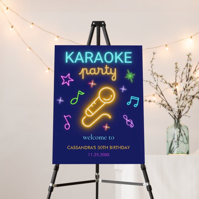 Neon Glow Music Karaoke Birthday Welcome Foam Board (In Situ (Stand))