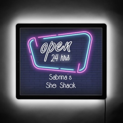 Neon Glow Open 24 hrs She Shack LED Sign