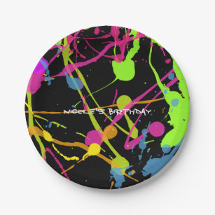 Neon Glow Paint Splatter Birthday Party Paper Plates