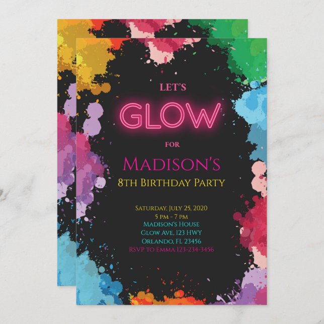 Neon Glow Painting Birthday Invitation (Front/Back)