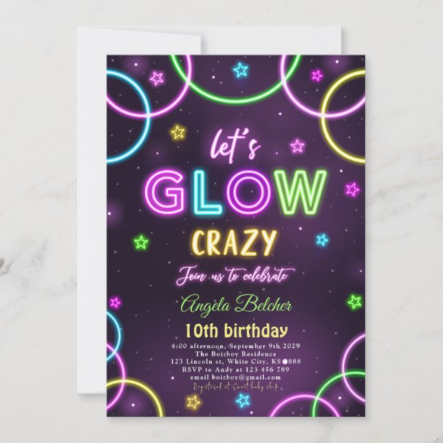 Neon Glow Party Birthday Invitation (Front)