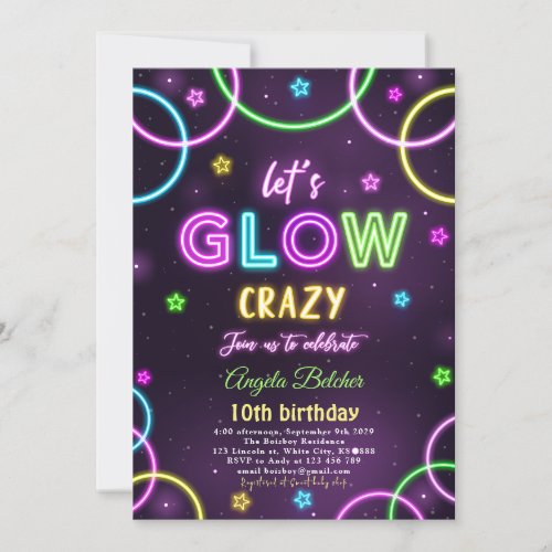 Neon Glow Party Birthday Invitation