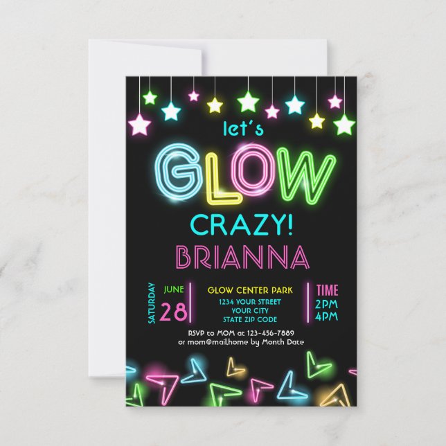 Neon glow party birthday invitation -10 (Front)