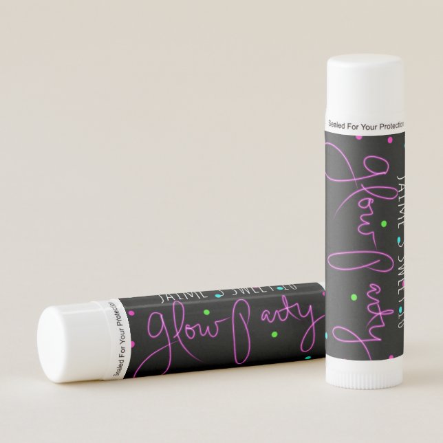 Neon Glow Party Hand Lettering Birthday Party Lip Balm (Front)