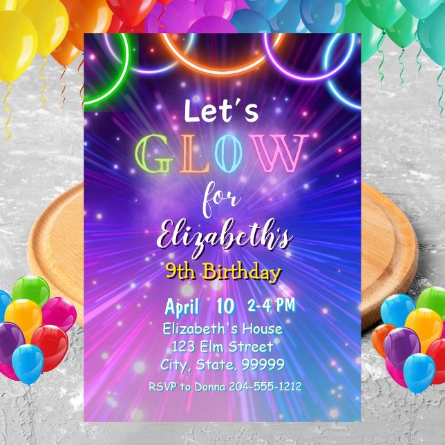 Neon Glow Party Invitation for Girls (Creator Uploaded)