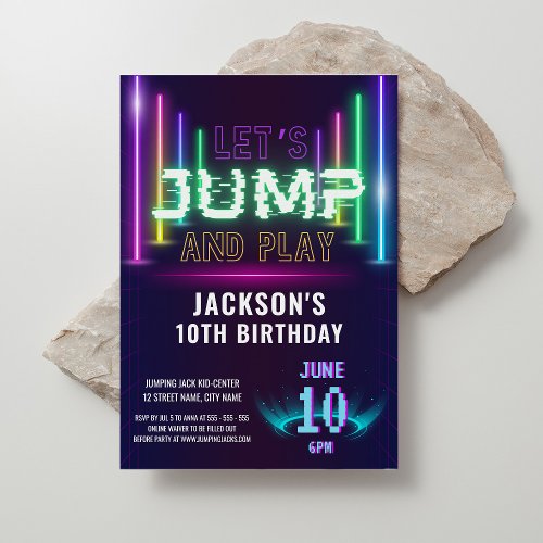 Neon Glow Party Trampoline Boy Birthday Invitation