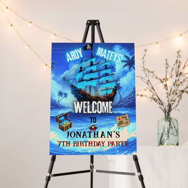 Neon Glow Pirate Ship Ahoy Mateys Welcome Sign (In Situ (Stand))