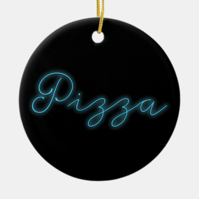 Neon Glow Pizza Ceramic Ornament (Front)