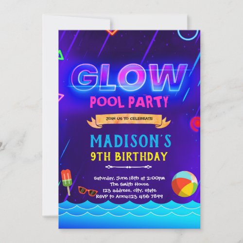 Neon glow pool invitation