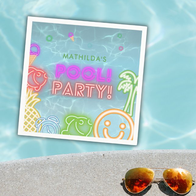Neon Glow Pool Party Any Age Birthday  Napkins (Creator Uploaded)