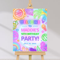 Neon Glow Pool Party Birthday Welcome Sign