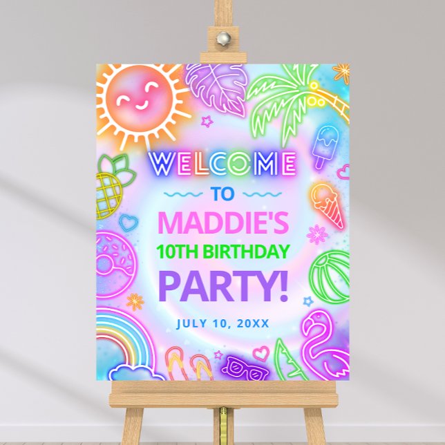 Neon Glow Pool Party Birthday Welcome Sign (Creator Uploaded)