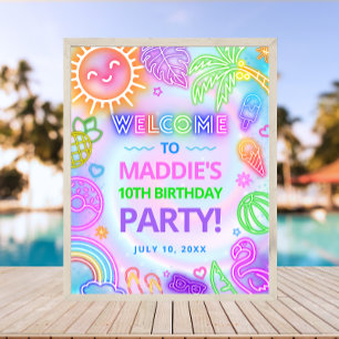 Neon Glow Pool Party Birthday Welcome Sign