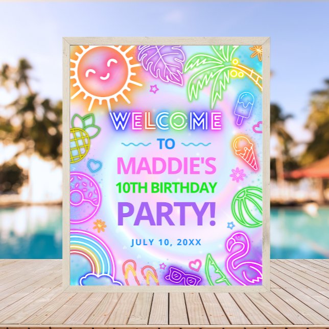 Neon Glow Pool Party Birthday Welcome Sign (Creator Uploaded)